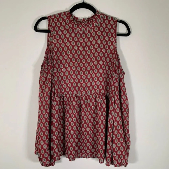 Bobeau Blouse Women’s Petite Small Red Cold Shoulder High Neck Top - Picture 1 of 10